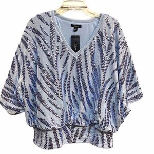 Alfani Sky Blue Velvet Sequins Batwing Top